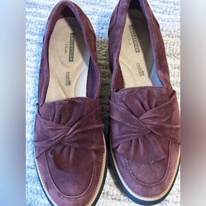 Clarks Womens Sharon Dasher Loafer Shoes, Burgundy NEW Size 9M Soft Suede